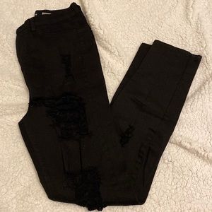 Black Ripped Stretchy Denim Jeans